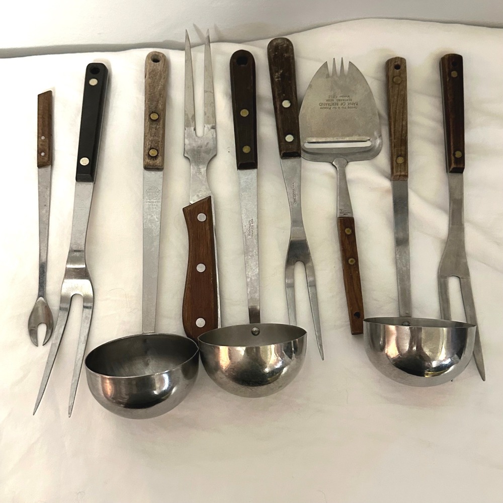 Ekco Flint Kitchen Utensil Lt Vintage Good Wood Handle Stainless Steel MCM Retro